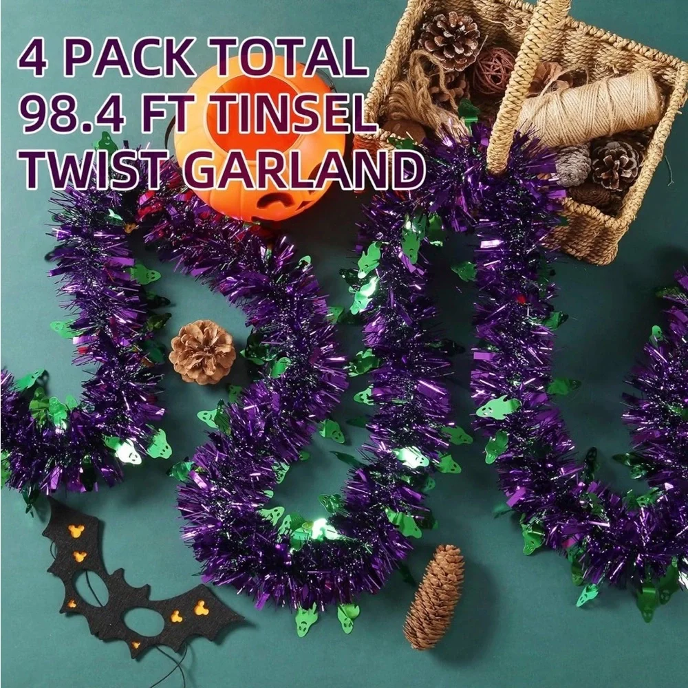 Halloween Garland Ghost Holiday Metallic Tinsel Twist Hanging Party Decorations